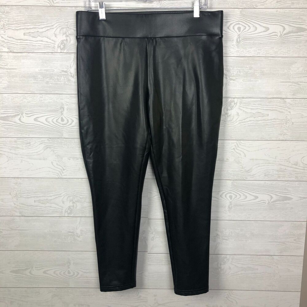 Ann Taylor LOFT Women's Large PETITE Faux Leather Leggings Pull On Pants Black